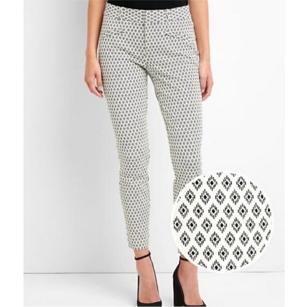 GAP Ankle Pants Size 00R Skinny White Black Diamond Aztec Cotton Elastan Stretch